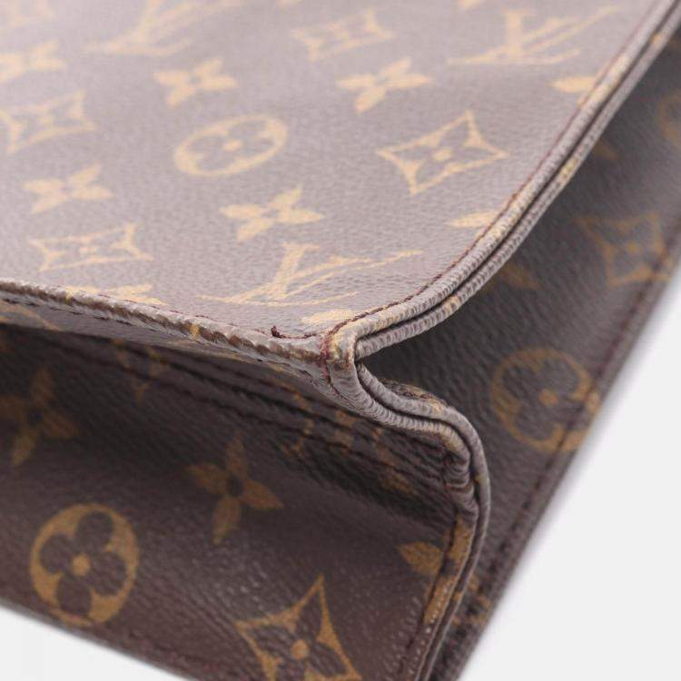 Pre Owned Louis Vuitton Sac Plat Tote Bag  Monogram Canvas Leather Brown