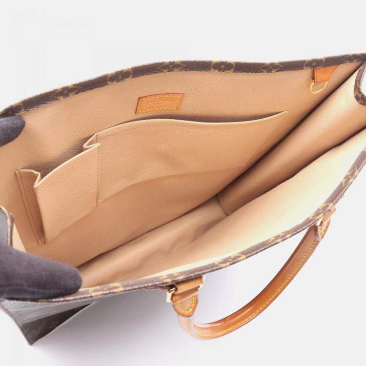Pre Owned Louis Vuitton Sac Plat Tote Bag  Monogram Canvas Leather Brown