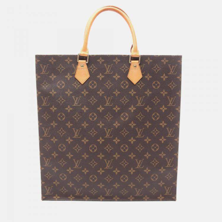 Pre Owned Louis Vuitton Sac Plat Tote Bag  Monogram Canvas Leather Brown