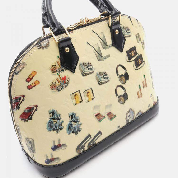Pre Owned Louis Vuitton Alma Pm Sticker Animation Handbag  Vernis Leather White