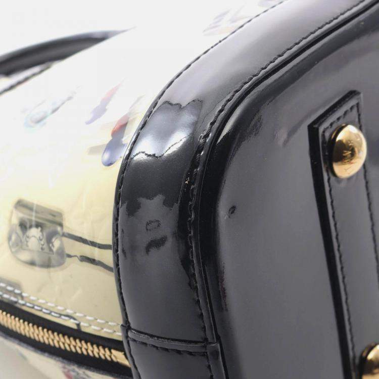 Pre Owned Louis Vuitton Alma Pm Sticker Animation Handbag  Vernis Leather White