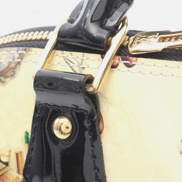 Pre Owned Louis Vuitton Alma Pm Sticker Animation Handbag  Vernis Leather White