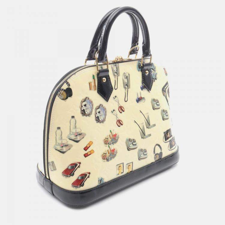 Pre Owned Louis Vuitton Alma Pm Sticker Animation Handbag  Vernis Leather White