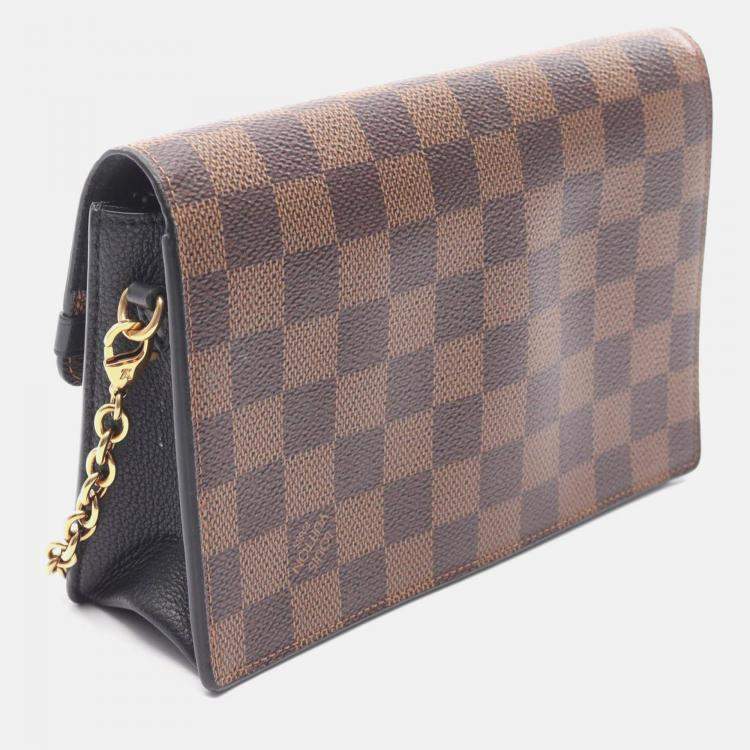 Pre Owned Louis Vuitton Portefeuille Vavin Chain Shoulder Bag  Damier Canvas Ebene