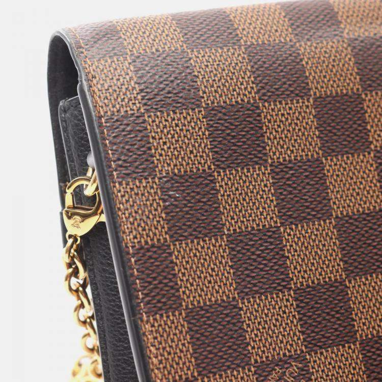 Pre Owned Louis Vuitton Portefeuille Vavin Chain Shoulder Bag  Damier Canvas Ebene
