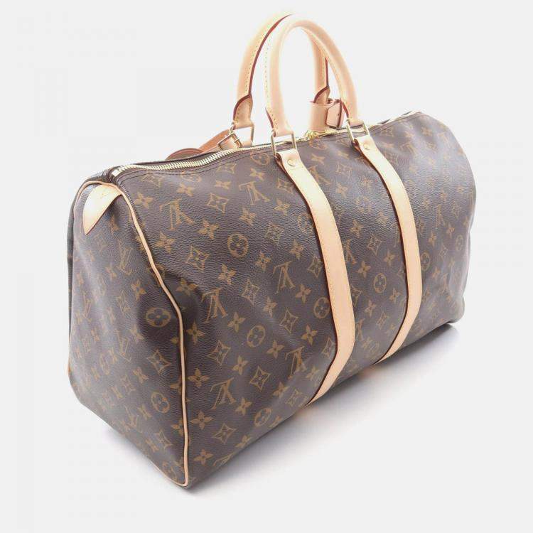 Pre Owned Louis Vuitton Keepall 45 Travel Bag  Monogram Canvas Leather Brown
