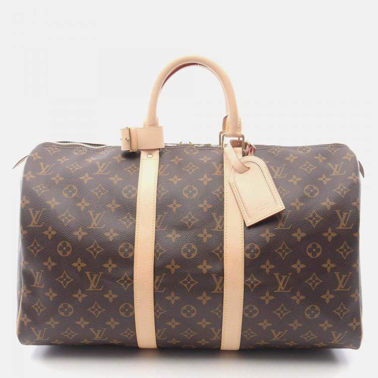 Pre Owned Louis Vuitton Keepall 45 Travel Bag  Monogram Canvas Leather Brown