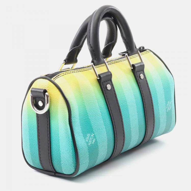 Pre Owned Louis Vuitton Keepall Xs Shoulder Handbag  Damier Stripe Canvas Green