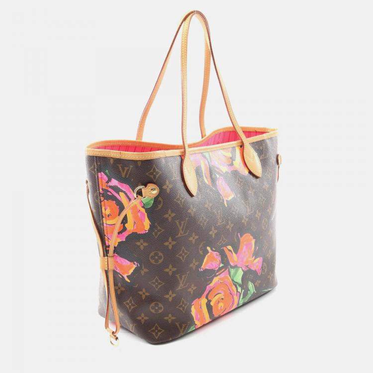 Pre Owned Louis Vuitton Neverfull MM Multicolor Monogram Rose Canvas Tote Bag
