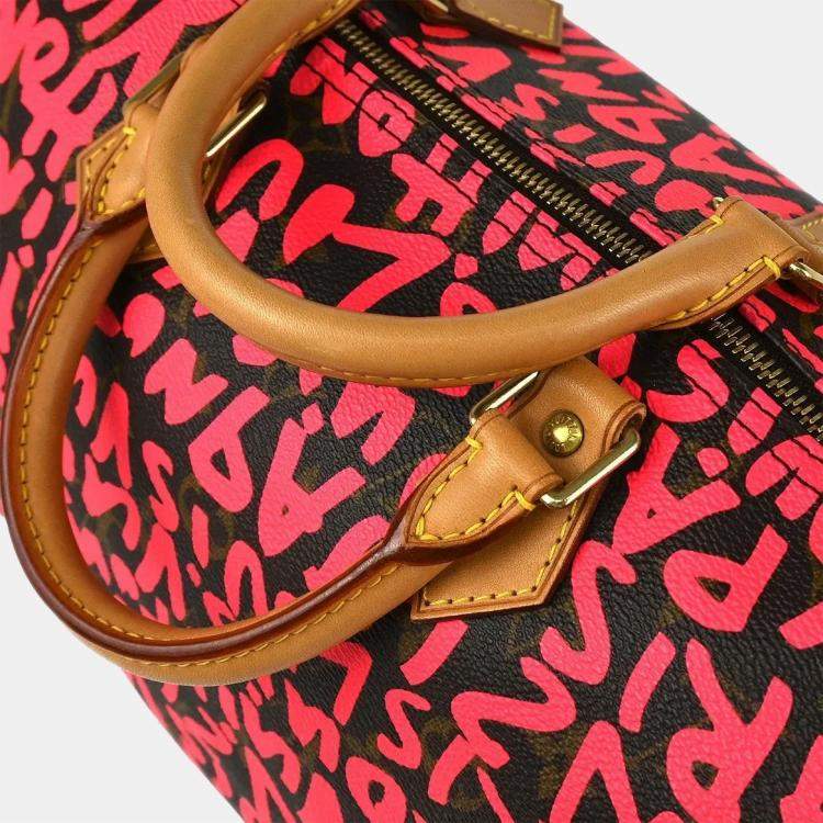 Pre Owned Louis Vuitton Brown/Pink Monogram Graffiti Speedy 30 Handbag