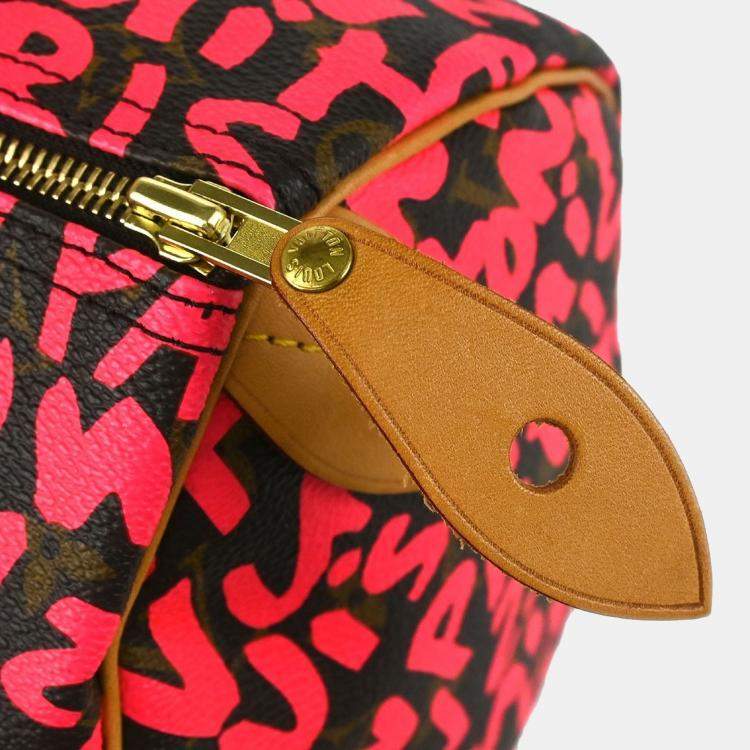 Pre Owned Louis Vuitton Brown/Pink Monogram Graffiti Speedy 30 Handbag