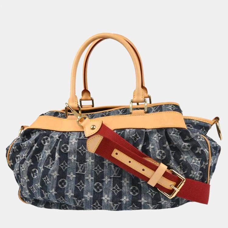 Pre Owned Louis Vuitton Blue Monogram Denim Cabas Raye GM 2way Tote