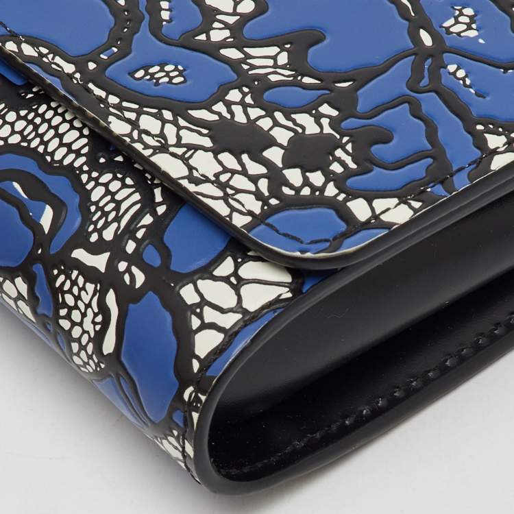 Pre Owned Louis Vuitton Navy Blue Flower Lace Leather Inlay Twist Wallet on Chain