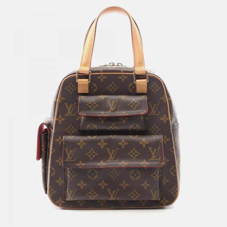 Pre Owned Louis Vuitton Excentri Cite Brown Monogram Canvas Leather Handbag