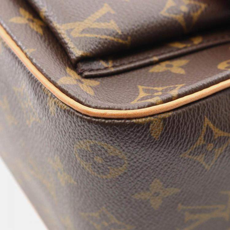 Pre Owned Louis Vuitton Excentri Cite Brown Monogram Canvas Leather Handbag