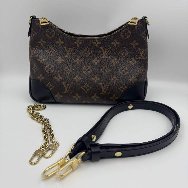 Pre Owned Louis Vuitton Boulogne Nm Handbag Coated Canvas And Leather Monogram Brown Black