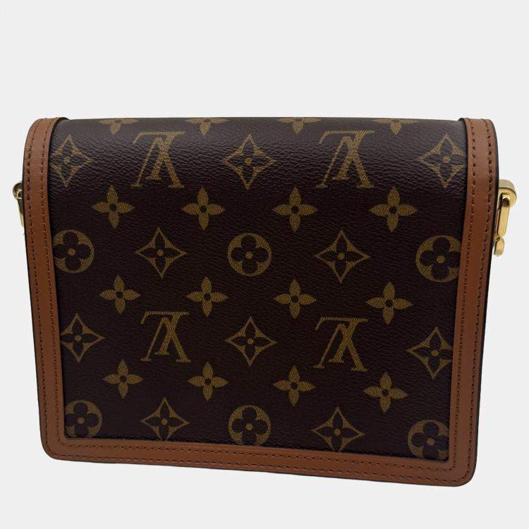 Pre Owned Louis Vuitton Dauphine Mini Shoulder Bag Coated Canvas And Leather Monogram Reverse Brown Beige