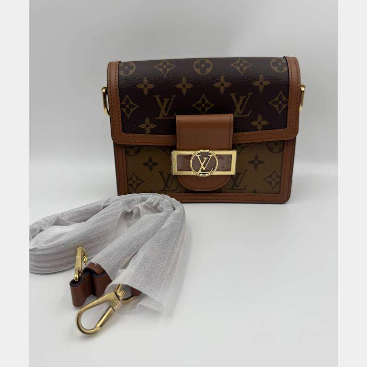 Pre Owned Louis Vuitton Dauphine Mini Shoulder Bag Coated Canvas And Leather Monogram Reverse Brown Beige