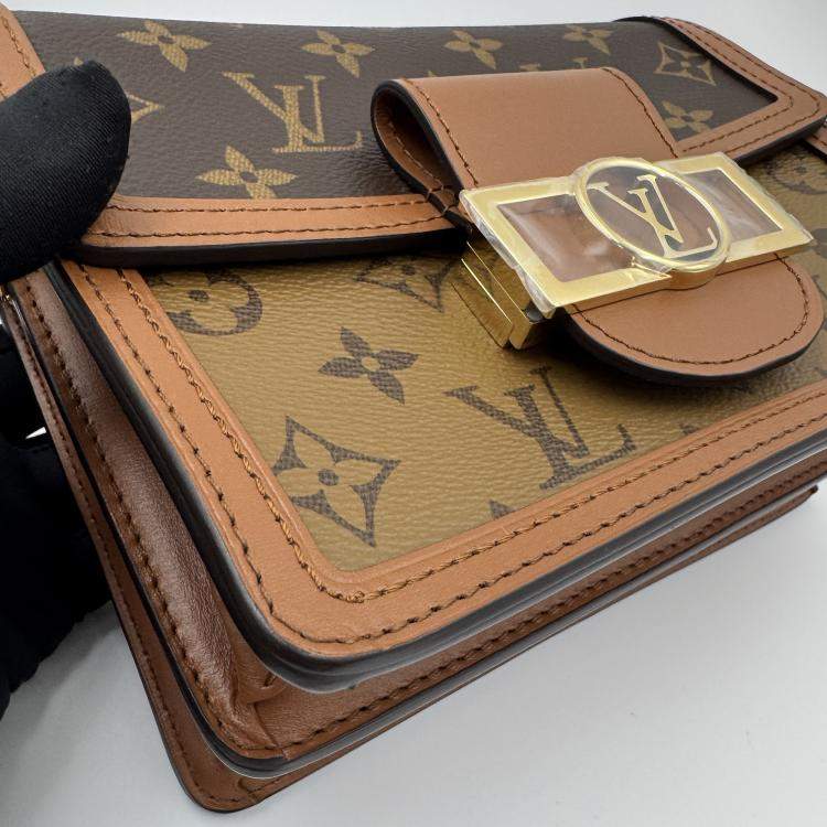 Pre Owned Louis Vuitton Dauphine Mini Shoulder Bag Coated Canvas And Leather Monogram Reverse Brown Beige