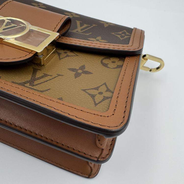Pre Owned Louis Vuitton Dauphine Mini Shoulder Bag Coated Canvas And Leather Monogram Reverse Brown Beige