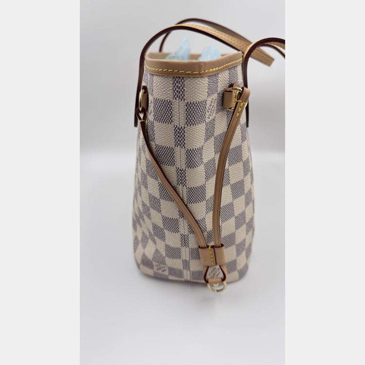 Pre Owned Louis Vuitton Damier Azur White Canvas Neverfull PM Bag