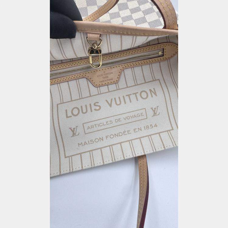 Pre Owned Louis Vuitton Damier Azur White Canvas Neverfull PM Bag