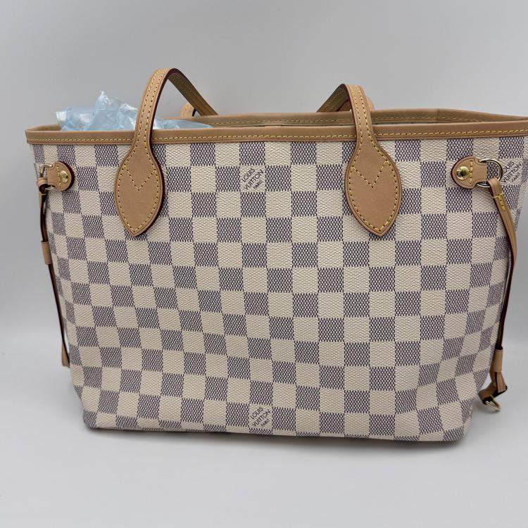 Pre Owned Louis Vuitton Damier Azur White Canvas Neverfull PM Bag