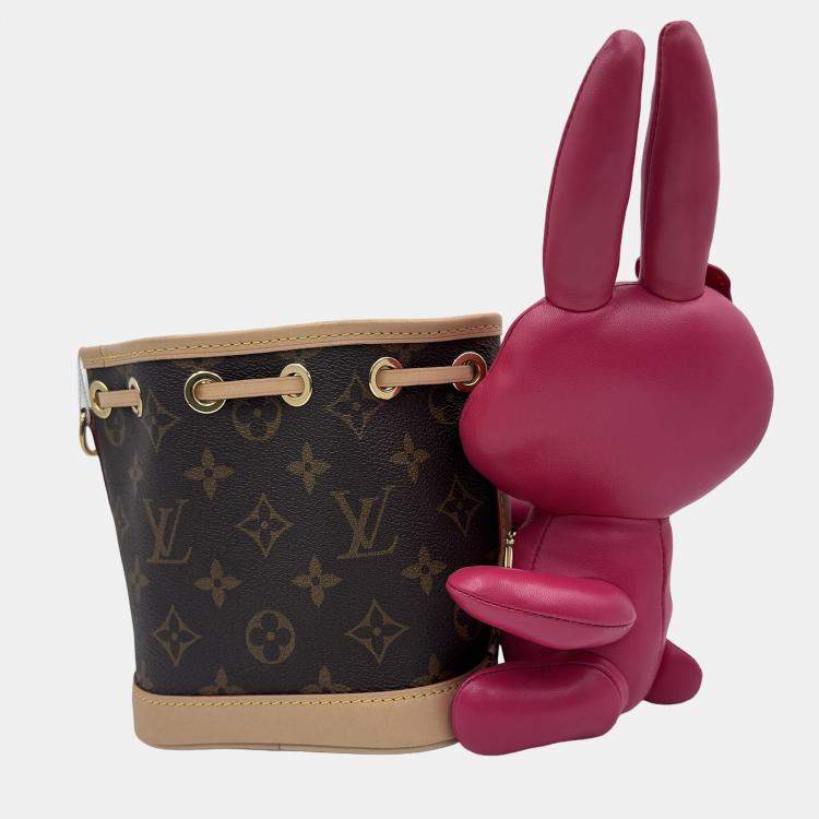 Pre Owned Louis Vuitton Nano Noe Fuschia Brown Monogram Coated Canvas Bucket Bag