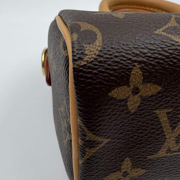 Pre Owned Louis Vuitton Speedy Nano Brown Monogram Canvas Handbag