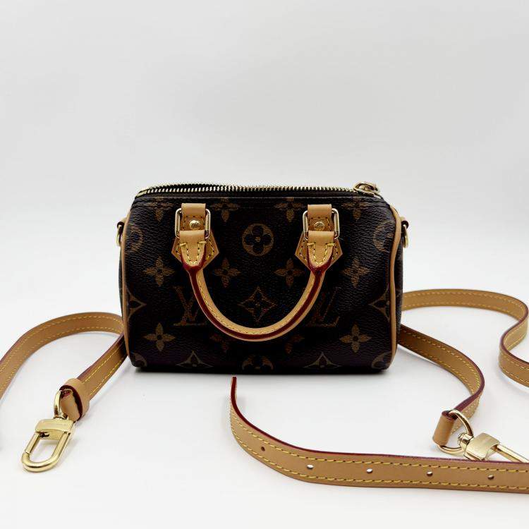 Pre Owned Louis Vuitton Speedy Nano Brown Monogram Canvas Handbag