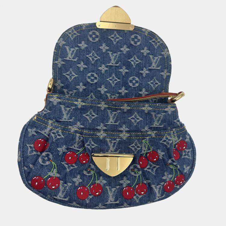 Pre Owned Louis Vuitton LV x MURAKAMI cherry print denim sunset hobo bag
