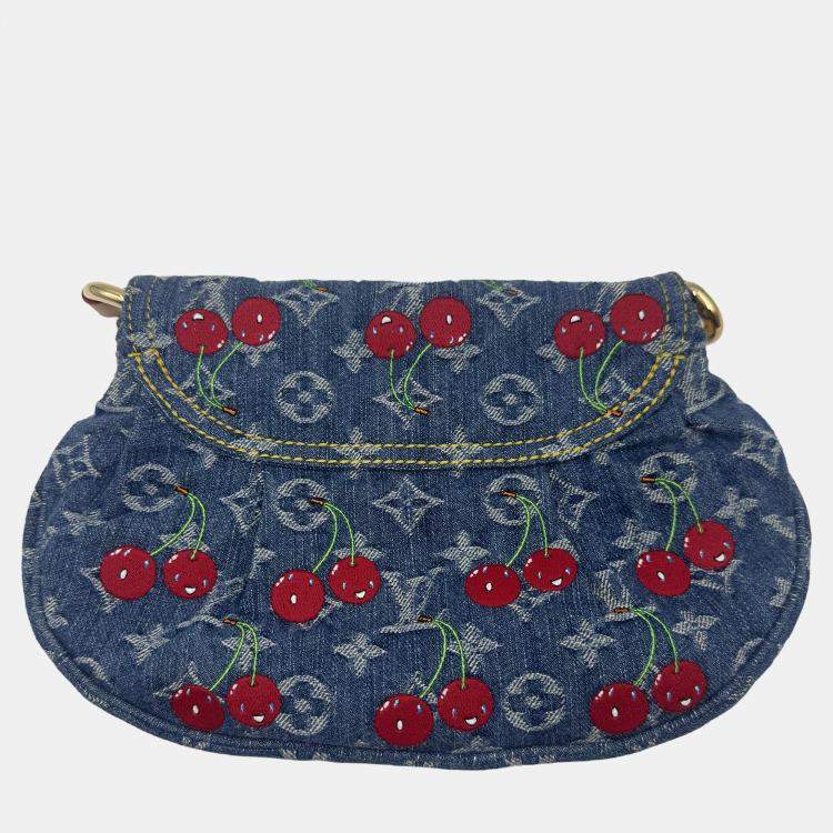 Pre Owned Louis Vuitton LV x MURAKAMI cherry print denim sunset hobo bag