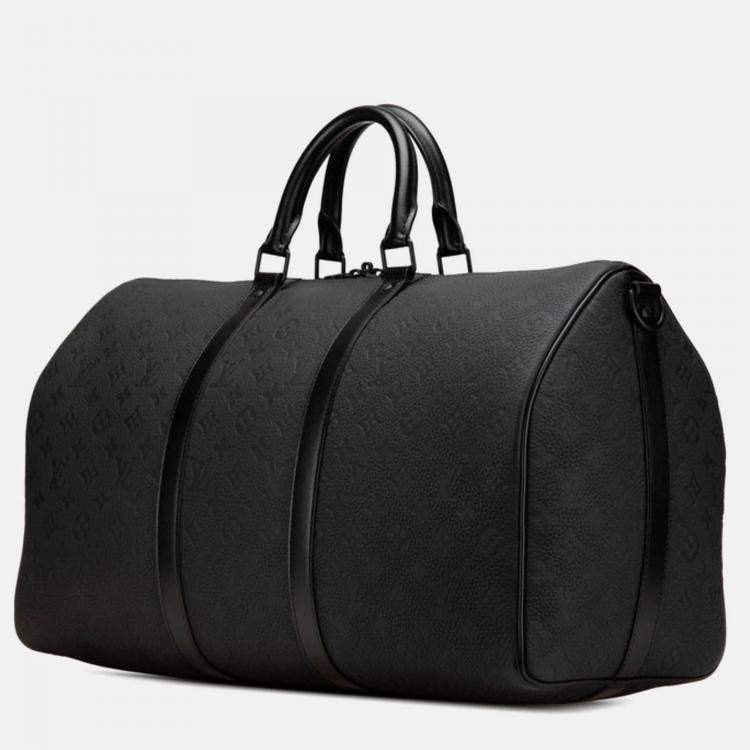 Pre Owned Louis Vuitton Black Leather Monogram Taurillon Keepall Bandouliere 50 Boston Bag 