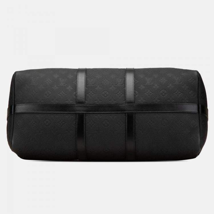 Pre Owned Louis Vuitton Black Leather Monogram Taurillon Keepall Bandouliere 50 Boston Bag 