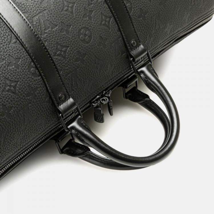 Pre Owned Louis Vuitton Black Leather Monogram Taurillon Keepall Bandouliere 50 Boston Bag 