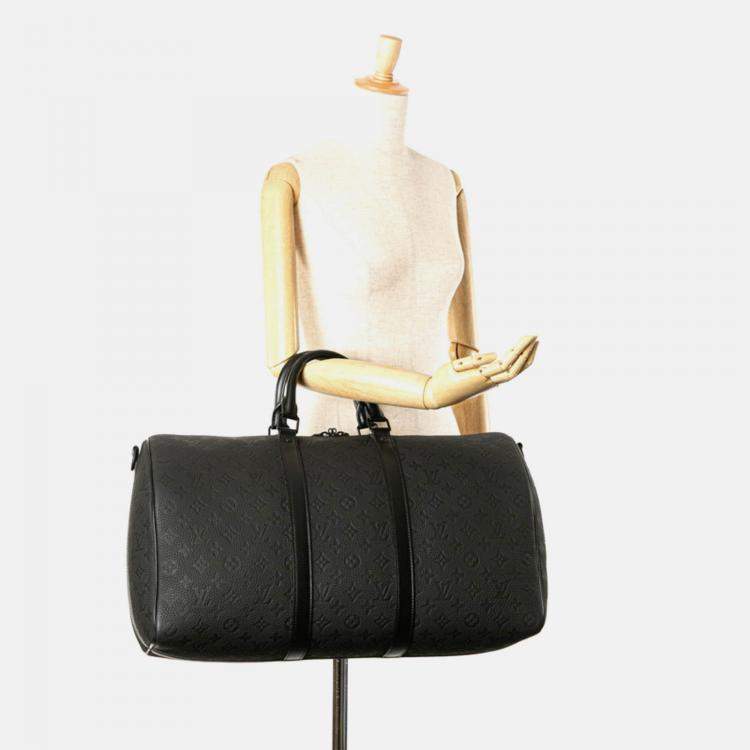 Pre Owned Louis Vuitton Black Leather Monogram Taurillon Keepall Bandouliere 50 Boston Bag 