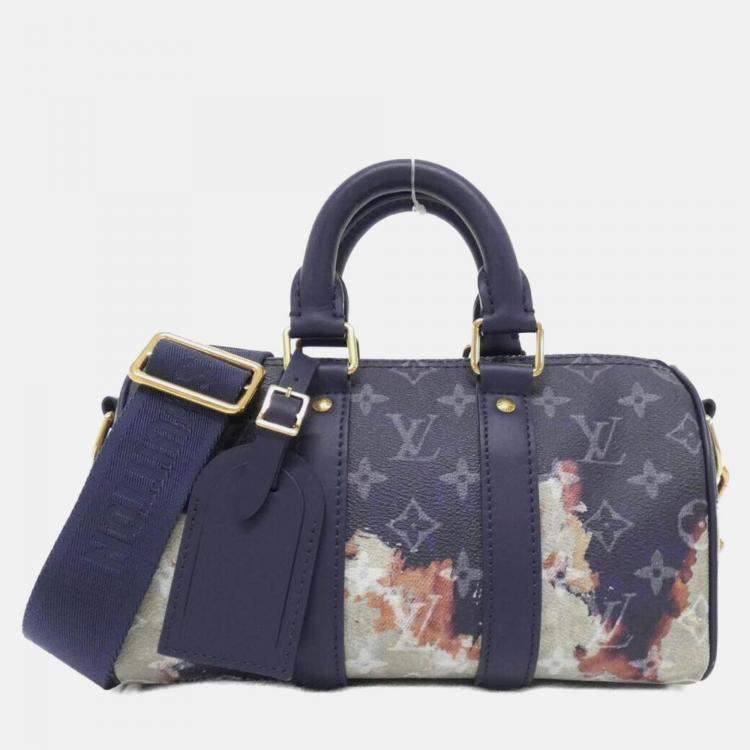 Pre Owned Louis Vuitton Blue Monogram Bleach Keepall Bandouliere Boston Bag
