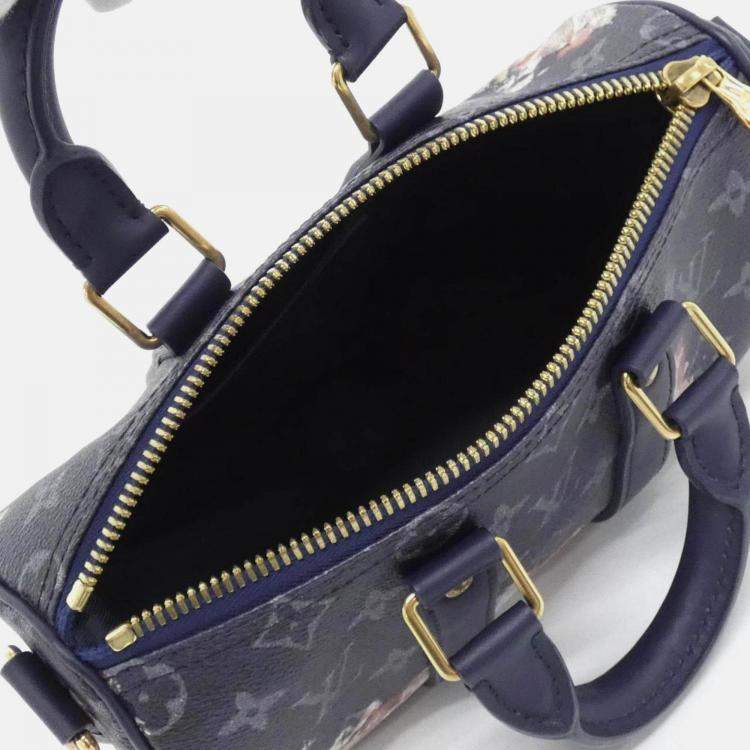 Pre Owned Louis Vuitton Blue Monogram Bleach Keepall Bandouliere Boston Bag