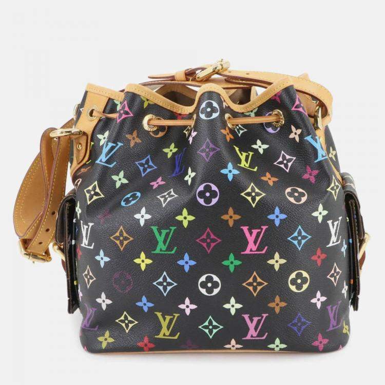 Pre Owned Louis Vuitton Monogram Multicolore Petit Noe Shoulder Bag In Noir