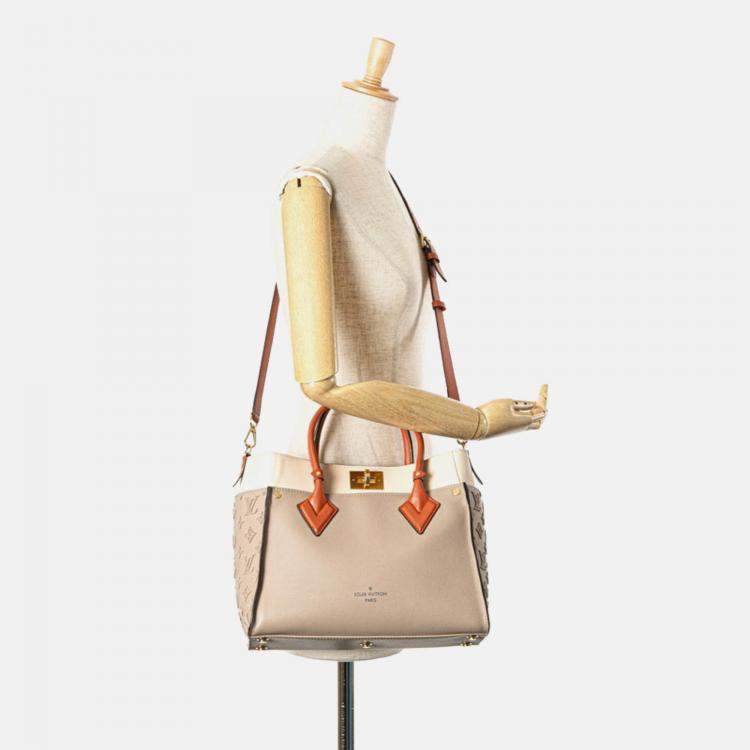 Pre Owned Louis Vuitton Monogram Tuftage On My Side Mm Handbag Galle Gray Beige Leather