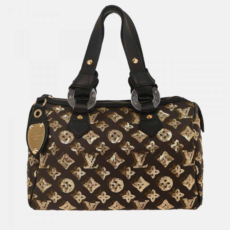 Pre Owned Louis Vuitton Gold Monogram Eclipse Speedy 30 Handbag
