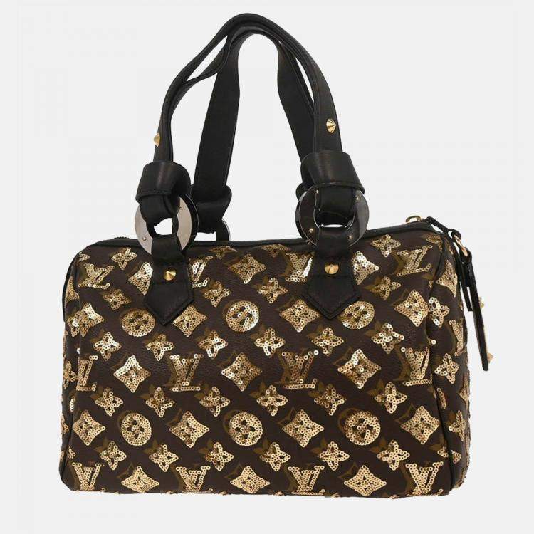 Pre Owned Louis Vuitton Gold Monogram Eclipse Speedy 30 Handbag