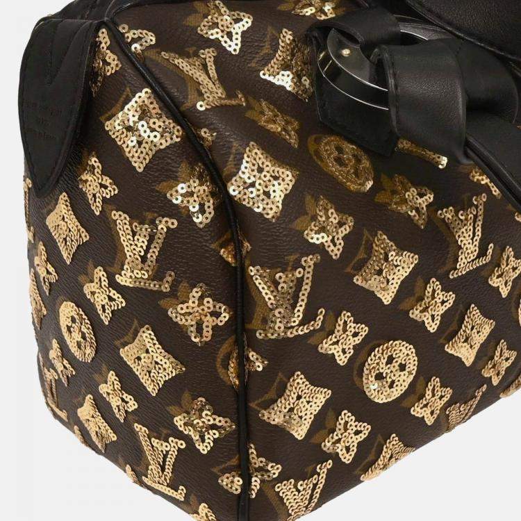 Pre Owned Louis Vuitton Gold Monogram Eclipse Speedy 30 Handbag