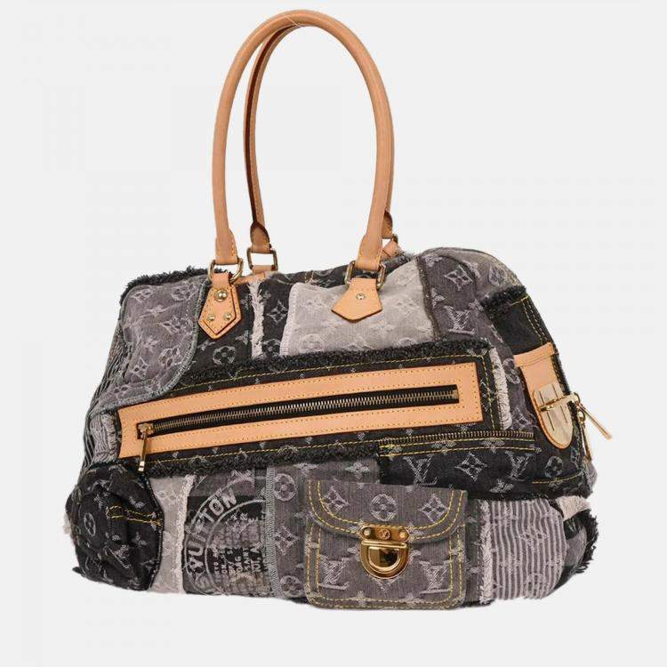 Pre Owned Louis Vuitton Monogram Denim Patchwork Bowly Shoulder Bag