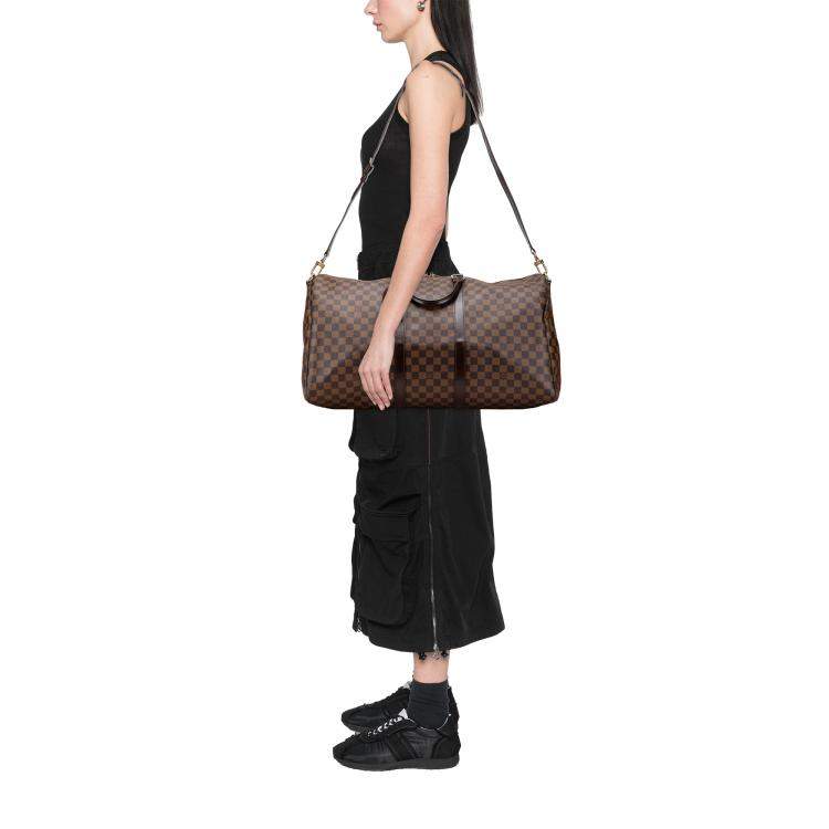 Pre Owned Louis Vuitton Brown Damier Ebene Keepall Bandouliere 55
