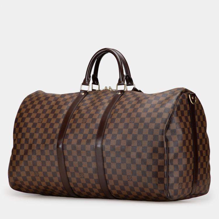 Pre Owned Louis Vuitton Brown Damier Ebene Keepall Bandouliere 55