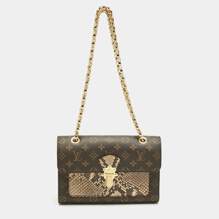 Pre Owned Louis Vuitton Cream Monogram Canvas and Python Victoire Bag