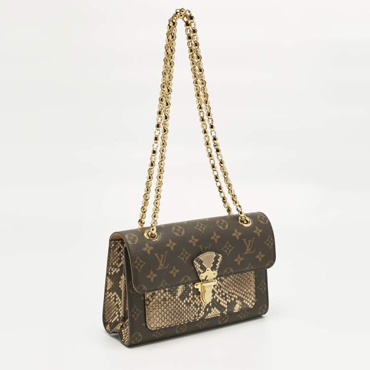 Pre Owned Louis Vuitton Cream Monogram Canvas and Python Victoire Bag