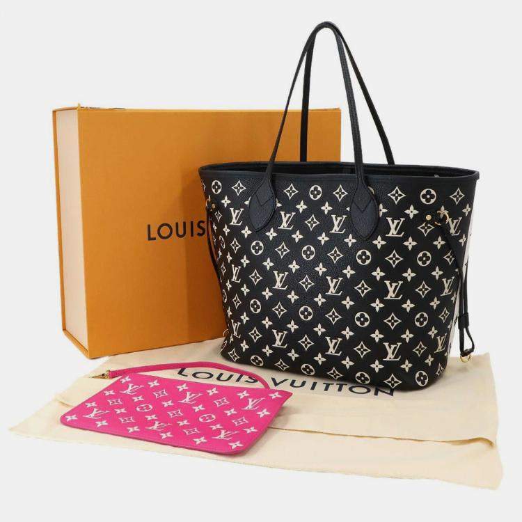 Pre Owned Louis Vuitton Neverfull MM Black/White Empriente Leather Tote Bag