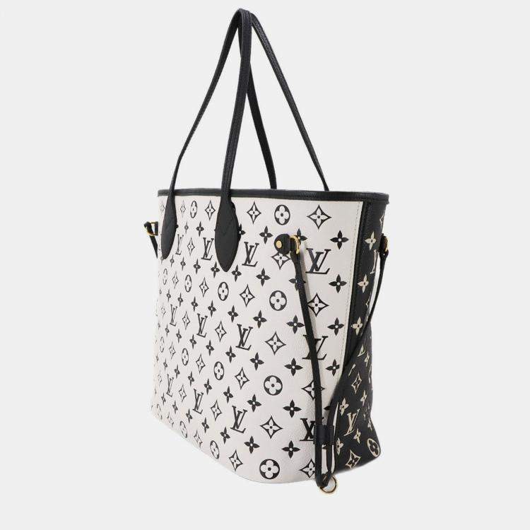 Pre Owned Louis Vuitton Neverfull MM Black/White Empriente Leather Tote Bag